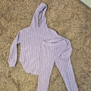 Shein Cozy Lavender Ribbed Hoodie and Pants Set PJs Girl's Size 8